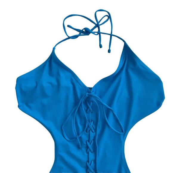 Skims Turquoise Blue Recycled Swim Lace Up Monokini Size 4x - Picture 7 of 9